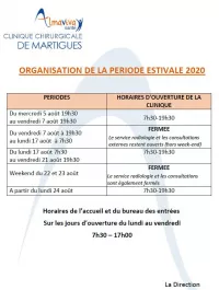 Organisation de la période estivale à la clinique