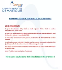 Informations horaires - fin d'année